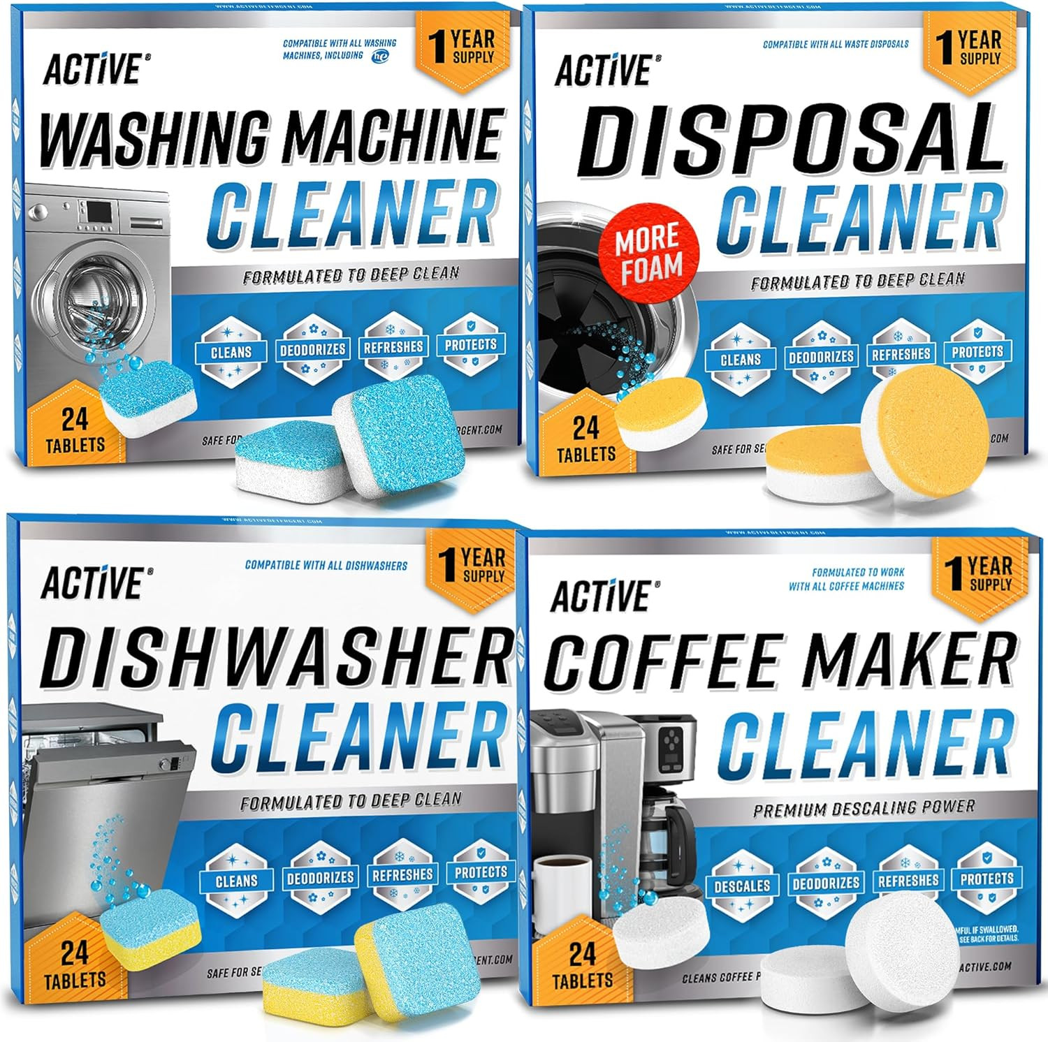 Washing Machine Cleaner Descaler 24 Pack – Deep Cleaning Tablets for HE Front L