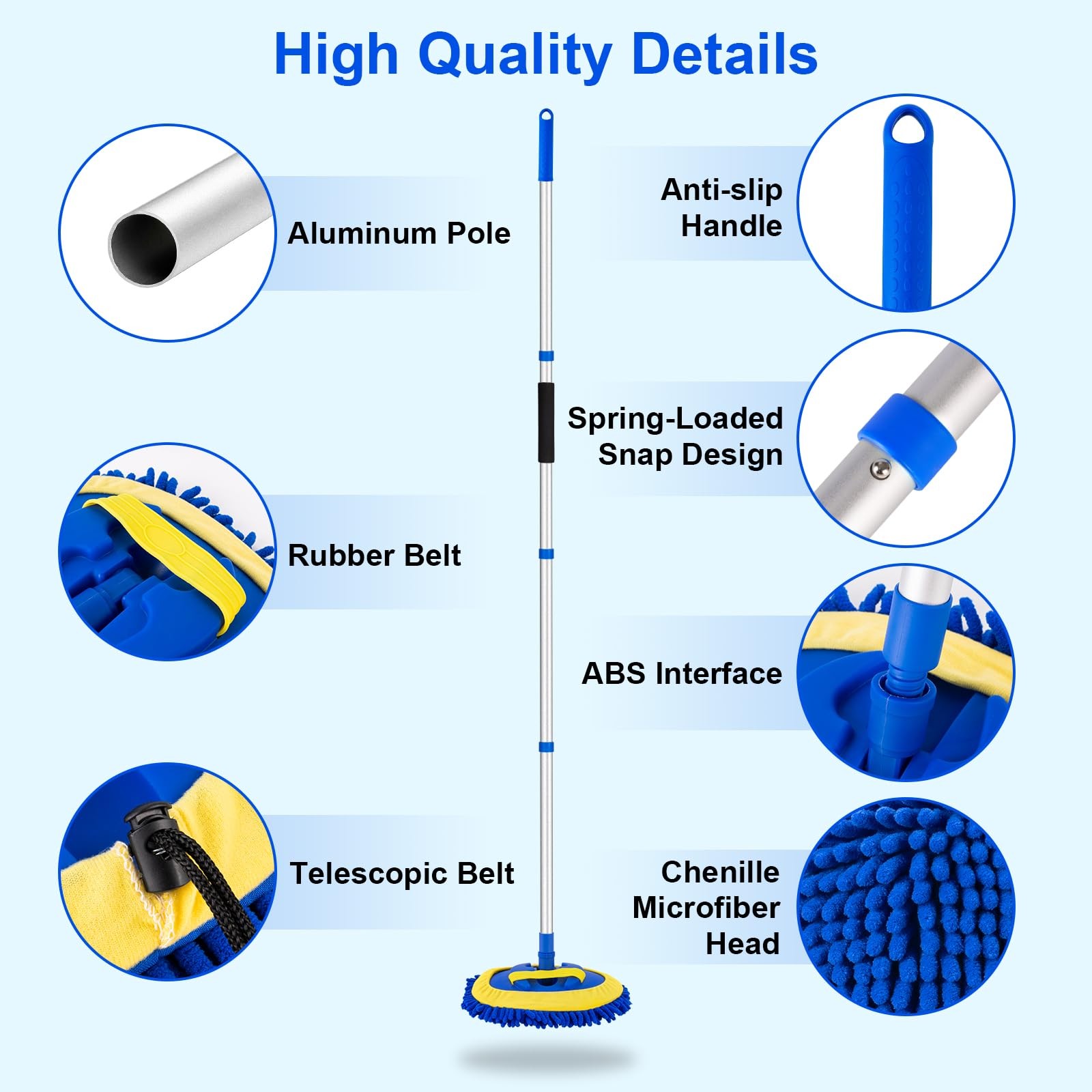 62″ Car Wash Brush Kit Mitt Mop Sponge with Long Handle Chenille Microfiber C…