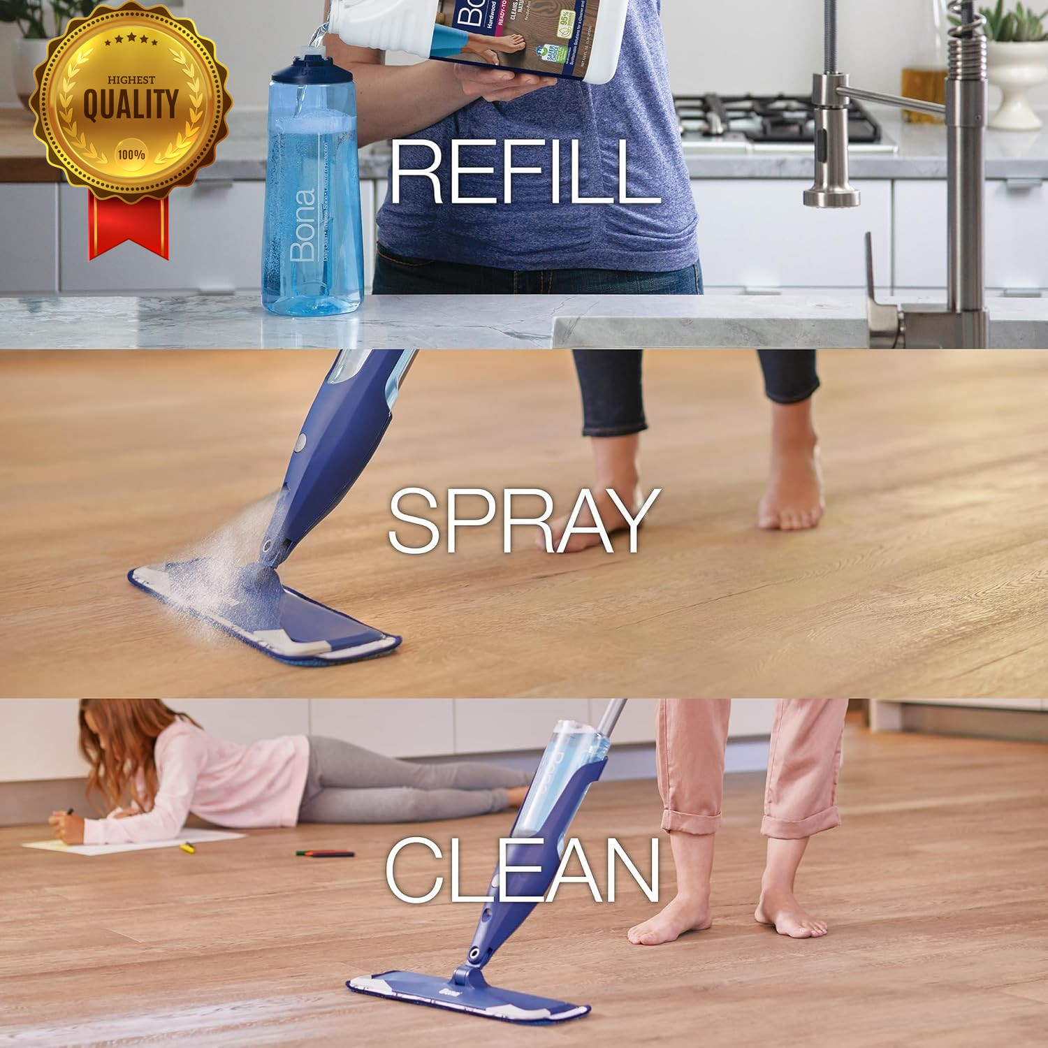 Hardwood Floor Cleaner Refill 128oz Unscented Spray Mop Wood Floor Solution