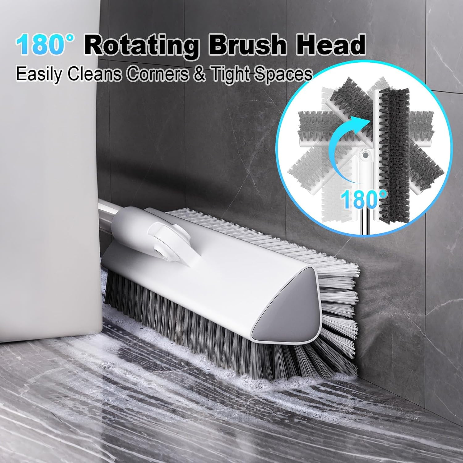 Floor Scrub Brush with Long Handle, Heavy-Duty Stiff Bristles, V-Shape Floor Scr