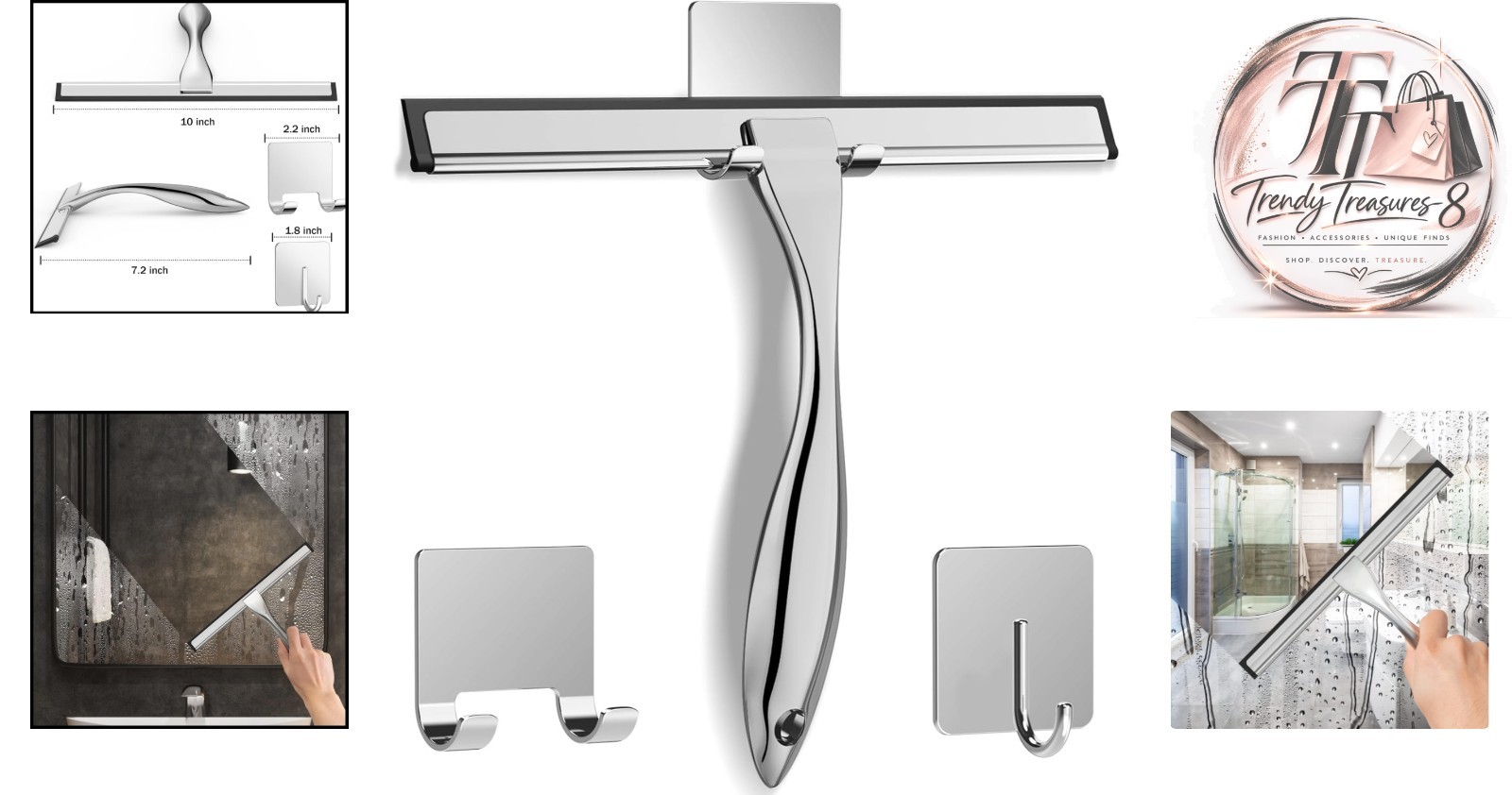 All-Purpose Shower Squeegee with 2 Adhesive Hooks – Effortless Cleaning Tool