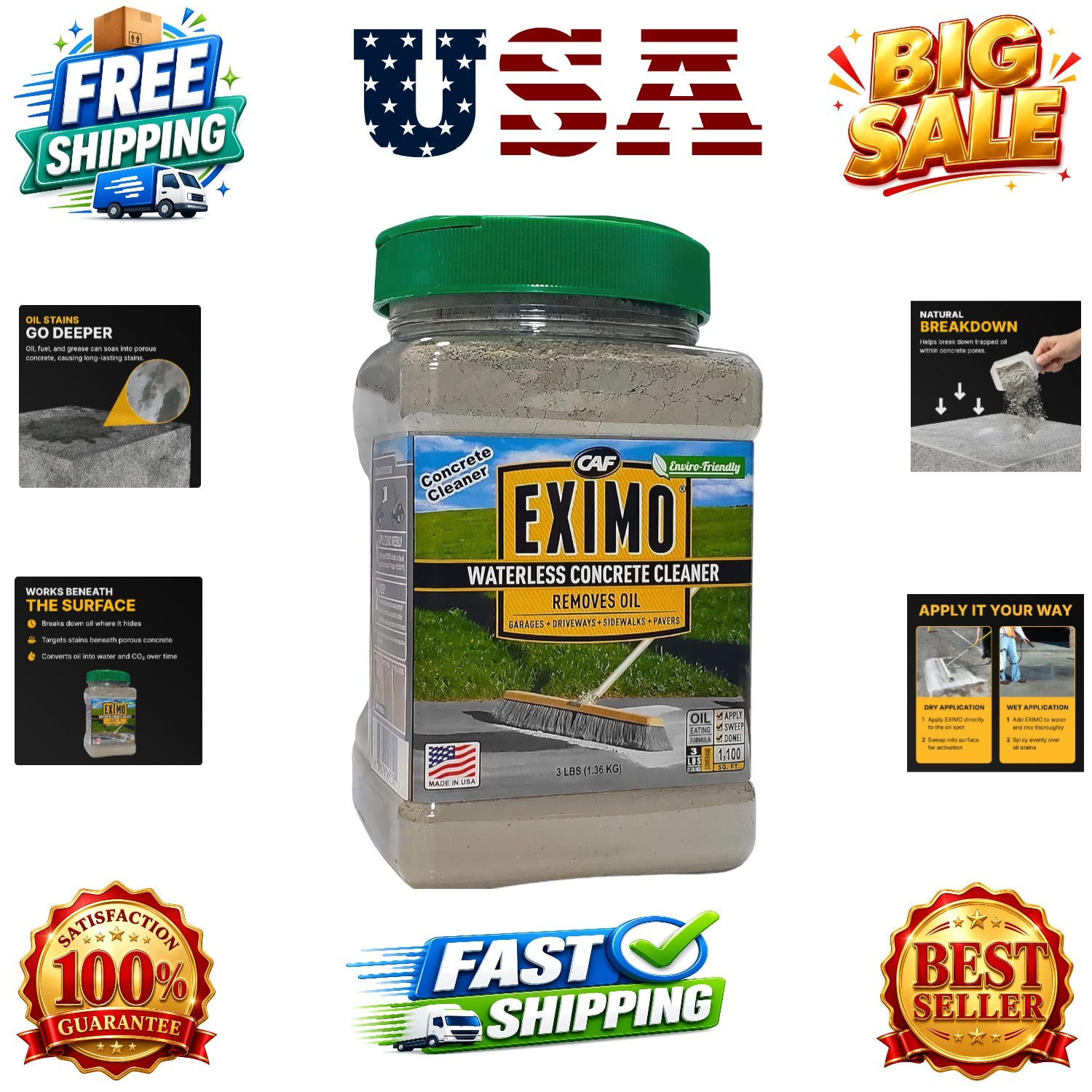 EXIMO Waterless Concrete Cleaner, Oil Stain Remover for Asphalt, Driveway, Ga…