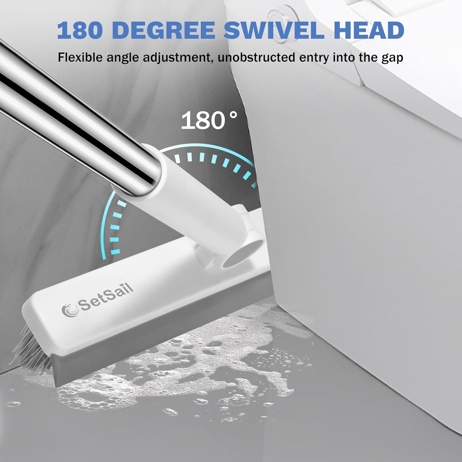 Long Handle Grout Cleaner Brush V Shaped Swivel Head Floor Scrub Brush with