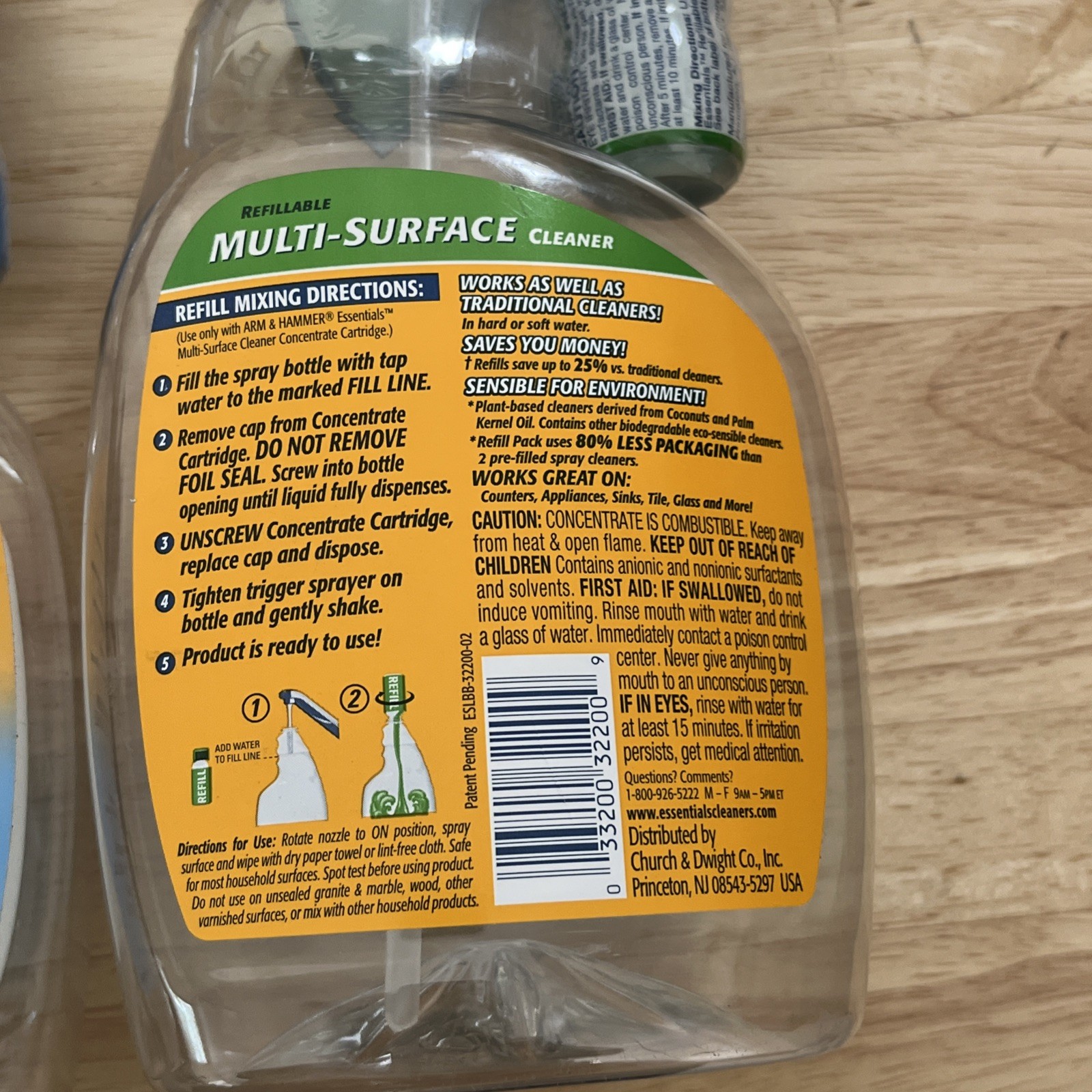 2 NEW Arm & Hammer Essentials Refillable Spray, Multi-Surface & Glass Cleaner