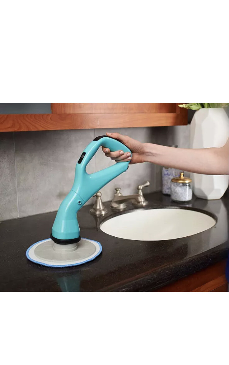 6-Piece Compact Cordless Power Scrubber with Cleaning Attachments Navy Blue New