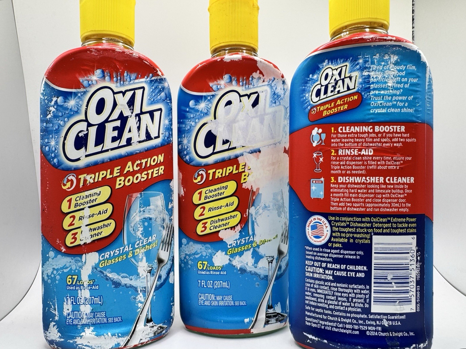 OxiClean Triple Action Booster, 67 Loads/Bottle, 7 fl oz ea. 3 Bottles Unsealed