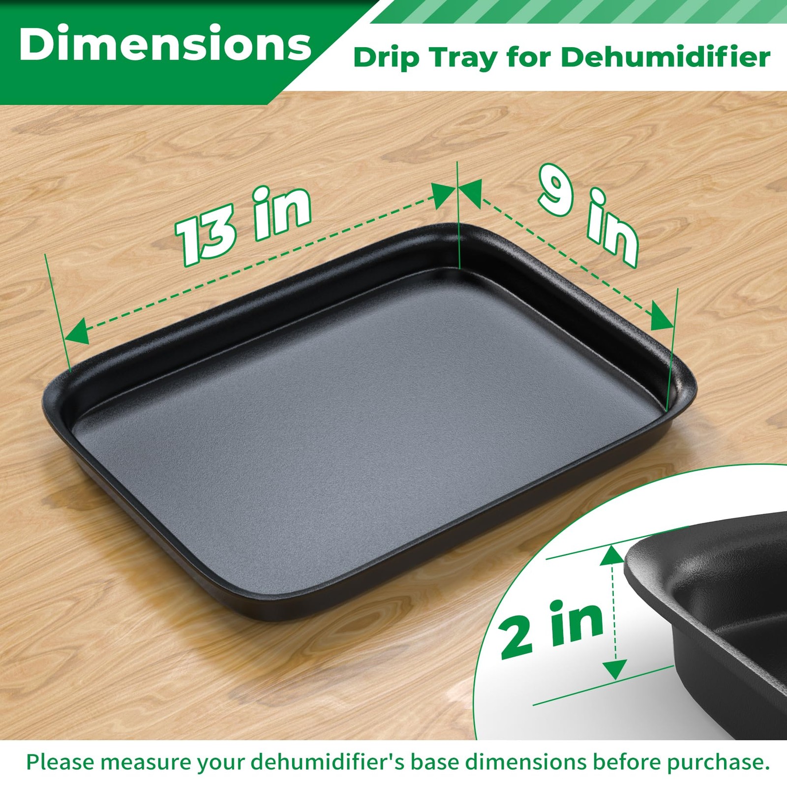 13x9x2 Inch Hard Plastic Dehumidifier Drip Tray Leak Proof Floor Pan Black