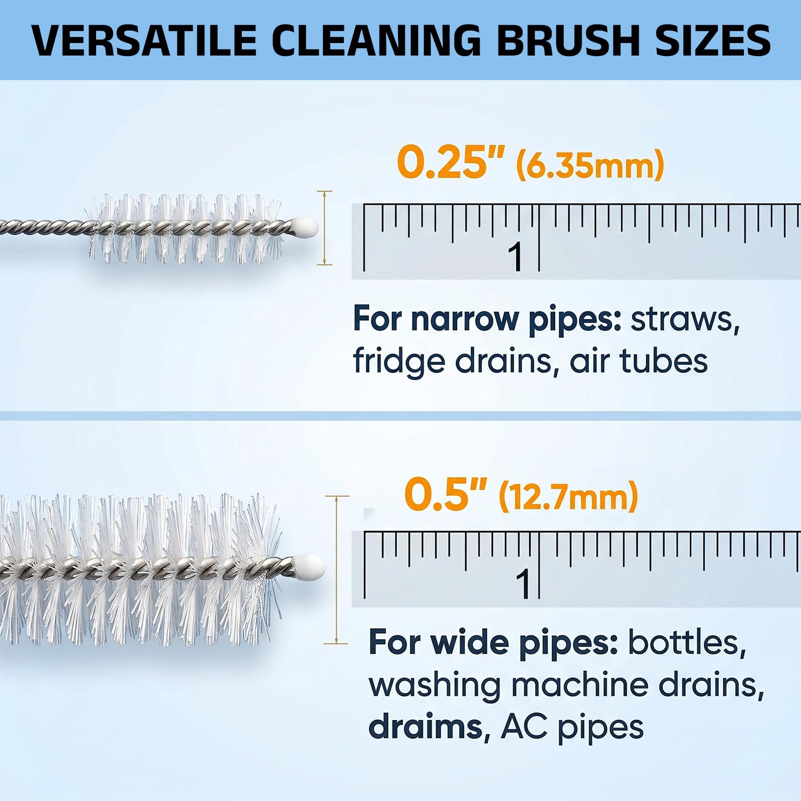 shuielai 39 Inch Long Pipe Cleaner Brush 2-in-1 Set, 0.25 & 0.5 Inch Diameter…