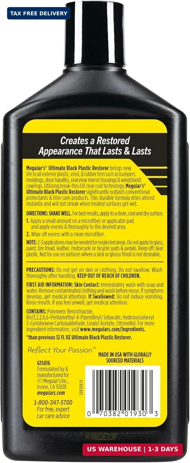 Meguiar’s Ultimate Black Plastic Restorer, 16OZ BT, 6/CV