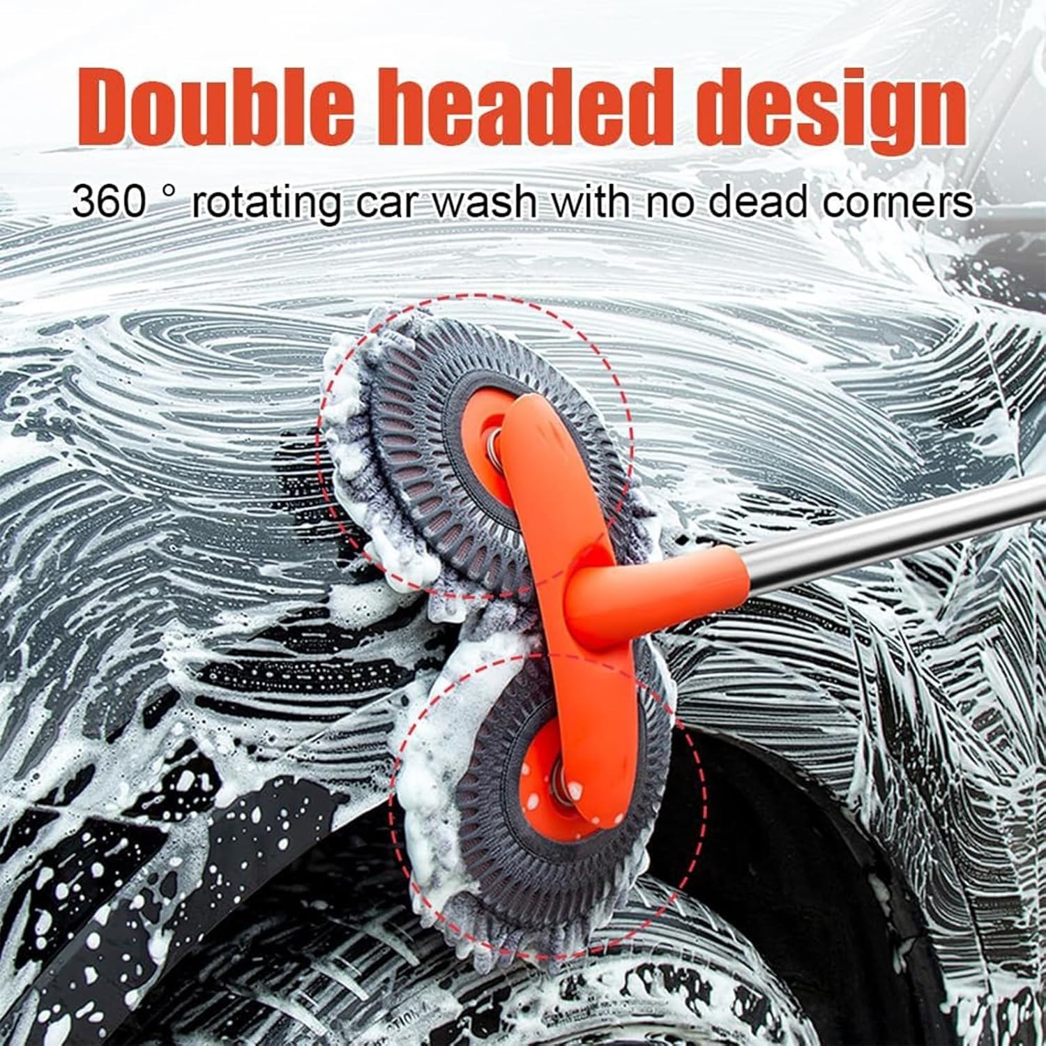 Dual Head Car Wash Cleaning Brush Telescoping Long Handle Chenille Cleaning Mop