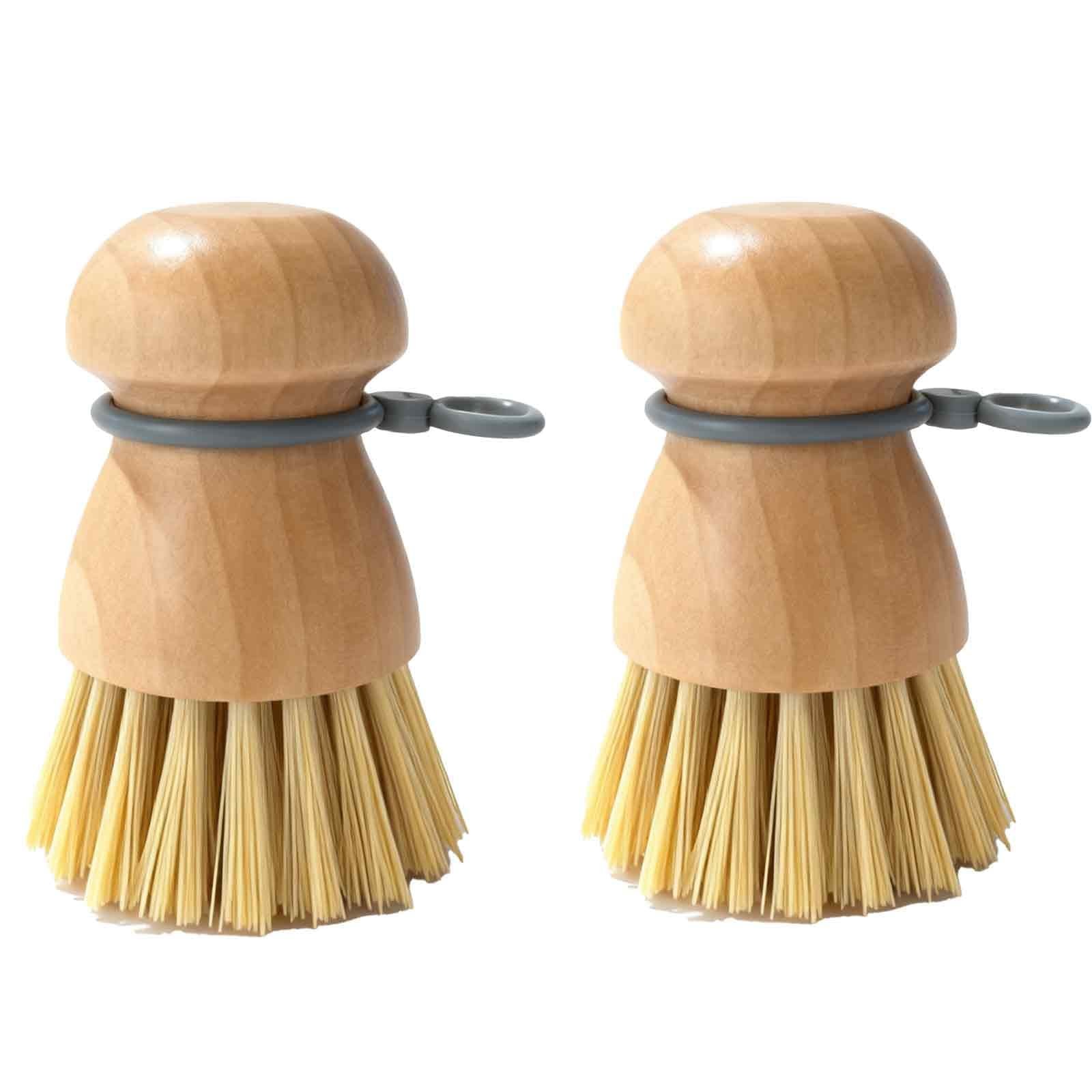 TELUNSHI 2 Pack Wooden Dish Brush, Compact Palm Dish Scrubber with Soft Rubbe…