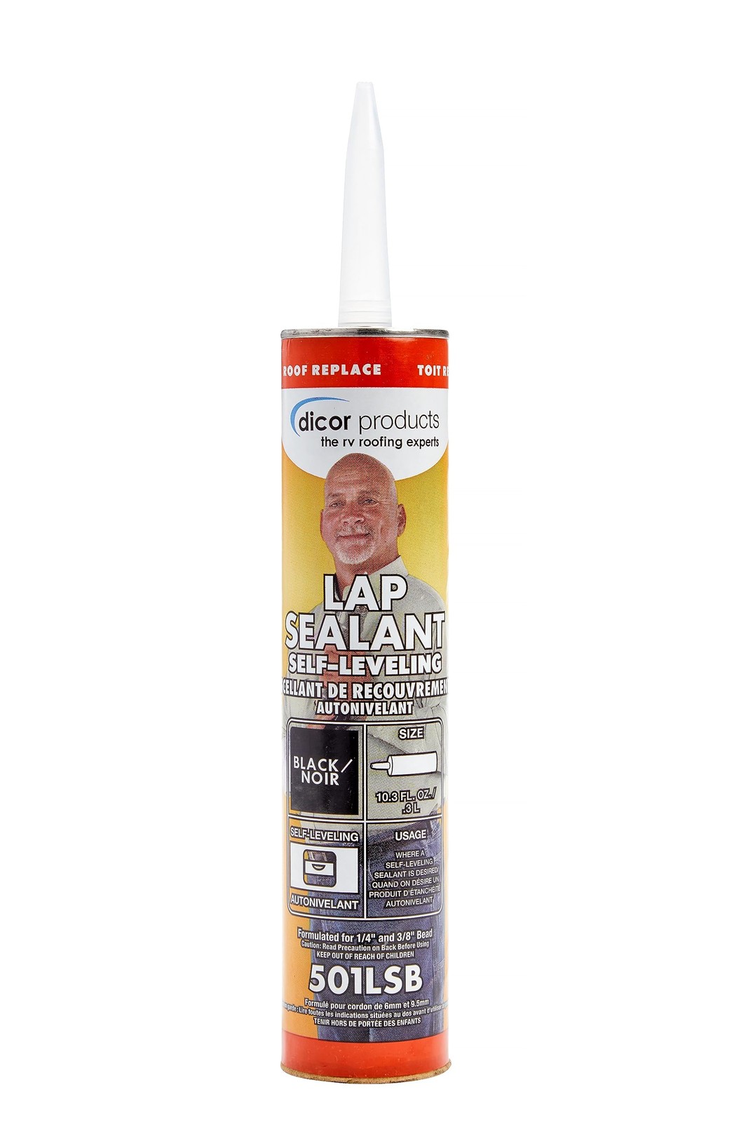 Dicor 501LSB-1 Self Leveling RV Roof Lap Sealant Tube Black 10.3 Oz Waterproof