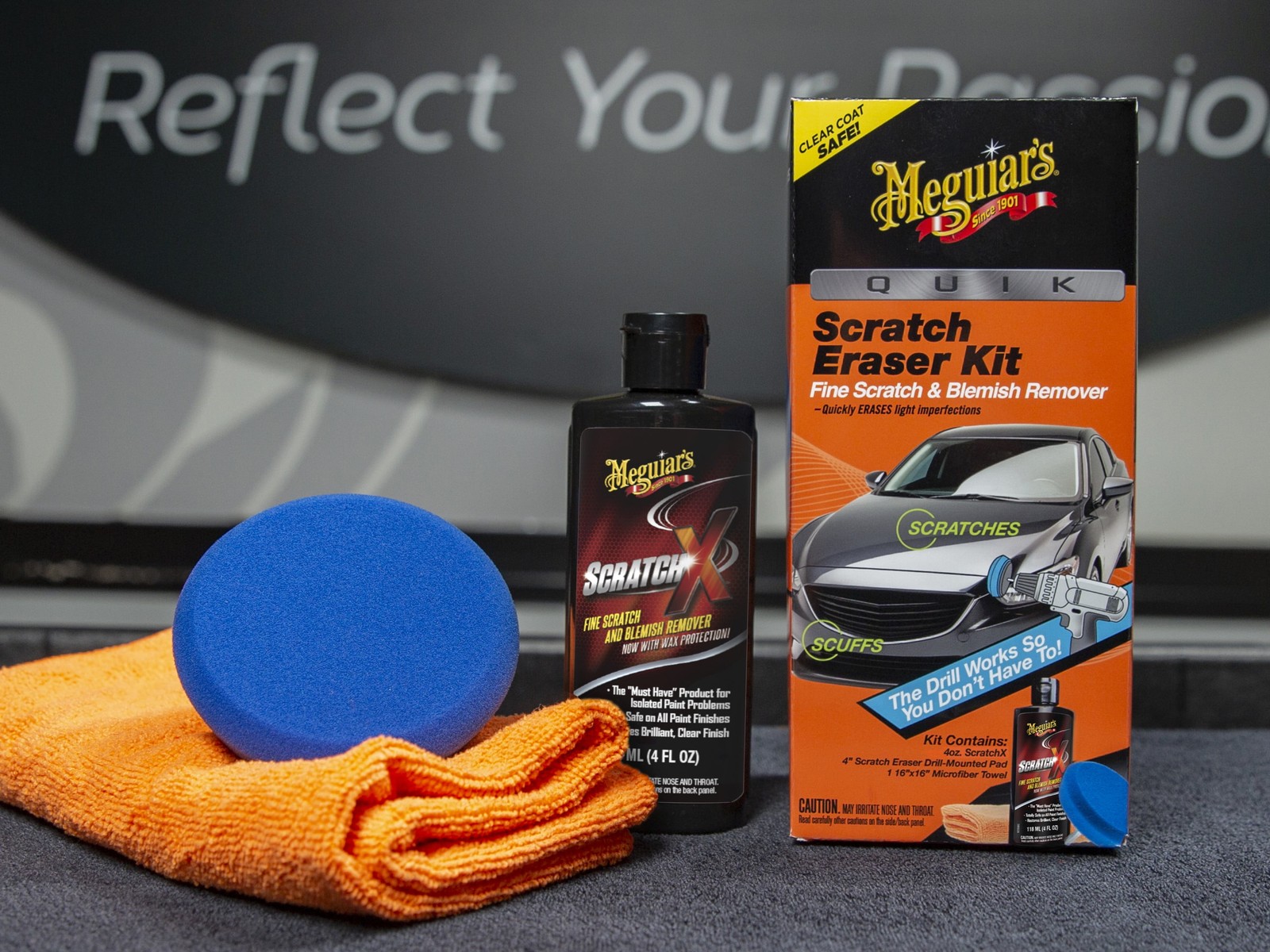 Meguiar’s Quik Scratch Eraser Kit, Car Care Kit with ScratchX, Drill-Mounted Pad