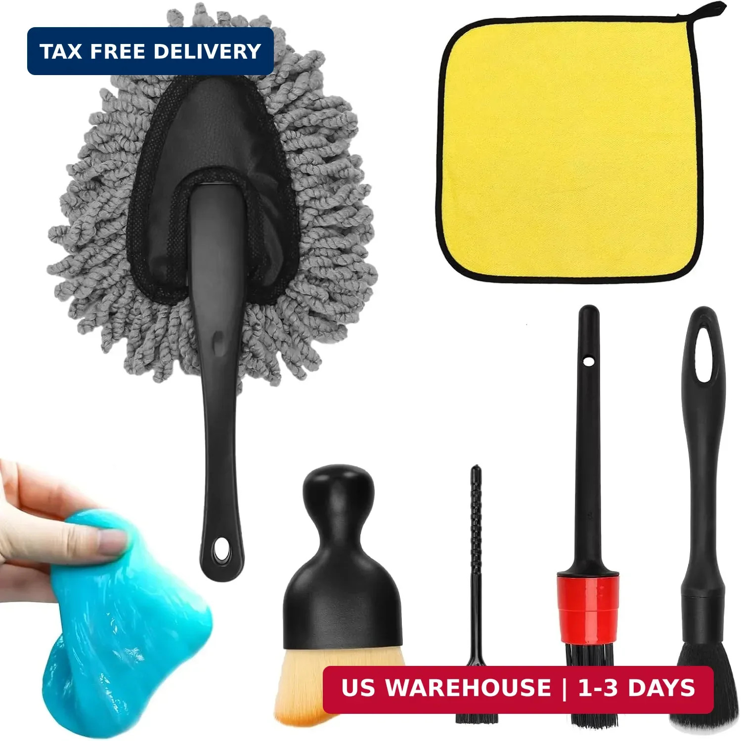 Car Interior Duster Detailing Brush Set Cleaning Gel Kit, Soft Microfiber Towels