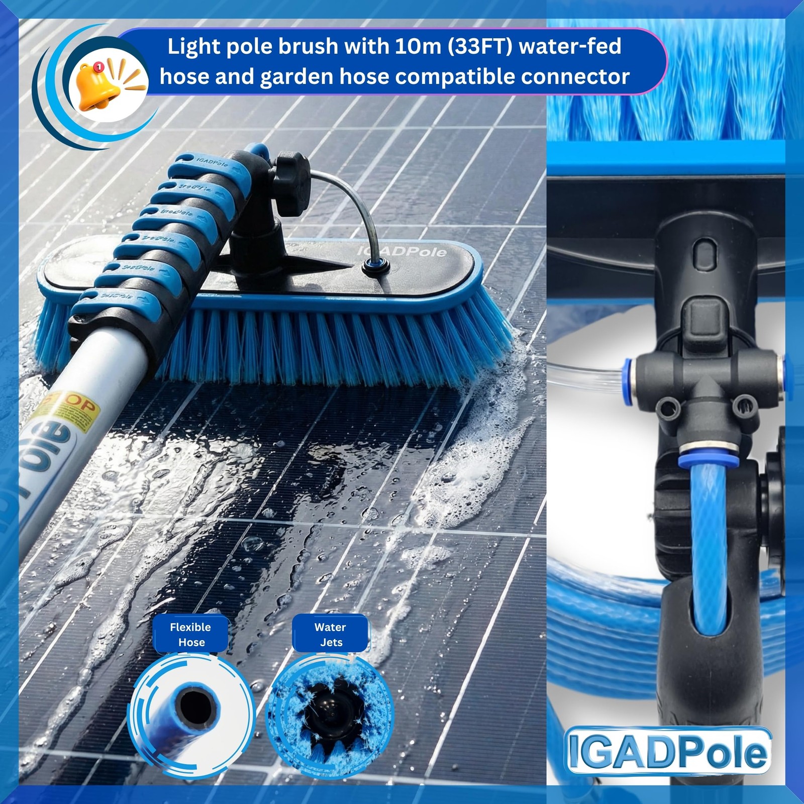 IGADPole 28 FT Water-Fed Washing Kit with Soap-Dispenser, Brush, 10″ Squeegee…