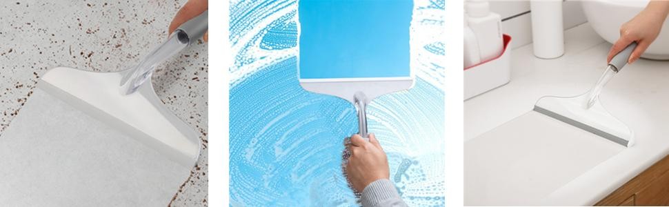 Shower Squeegee for Bathroom Glass Doors and Mirror, 10” Rubber Window Cleaner