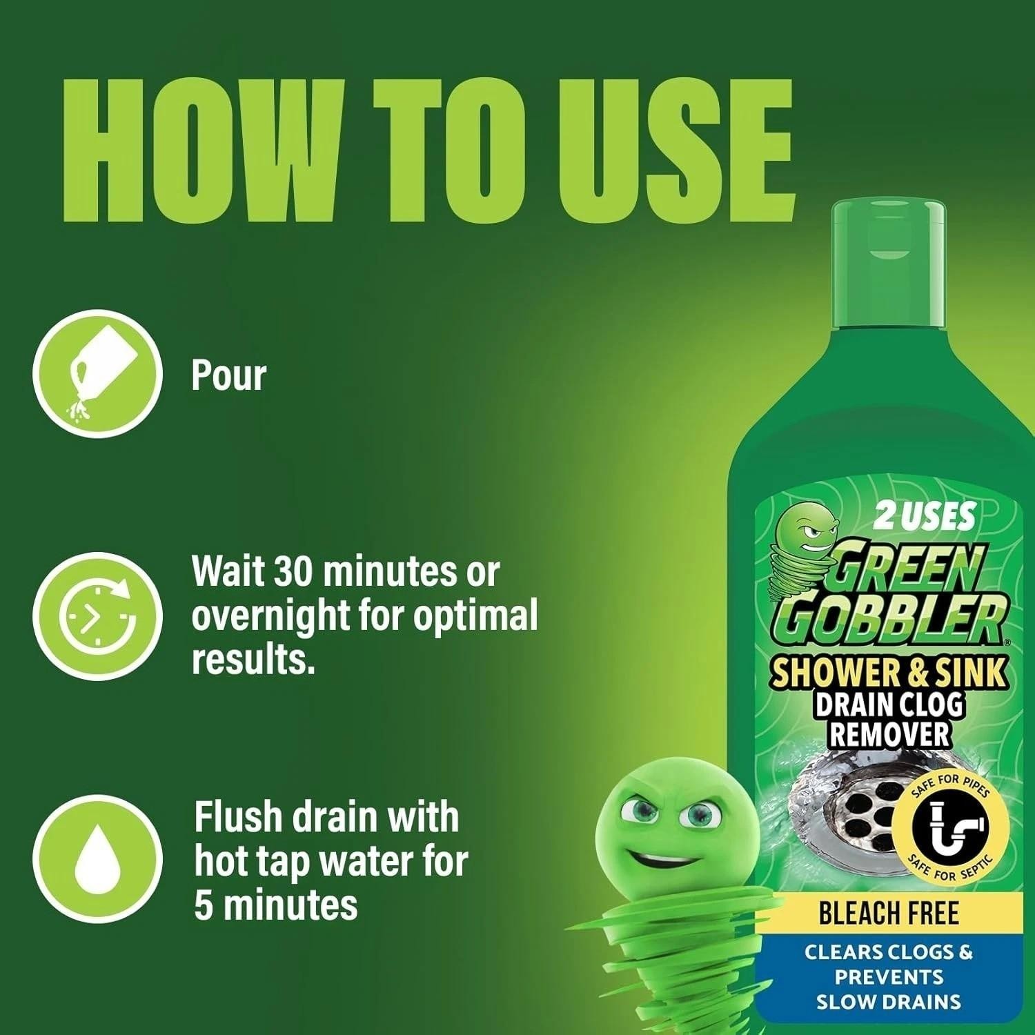 Green Gobbler Ultra Concentrated Drain Clog Remover & Cleaner | 2 Pack