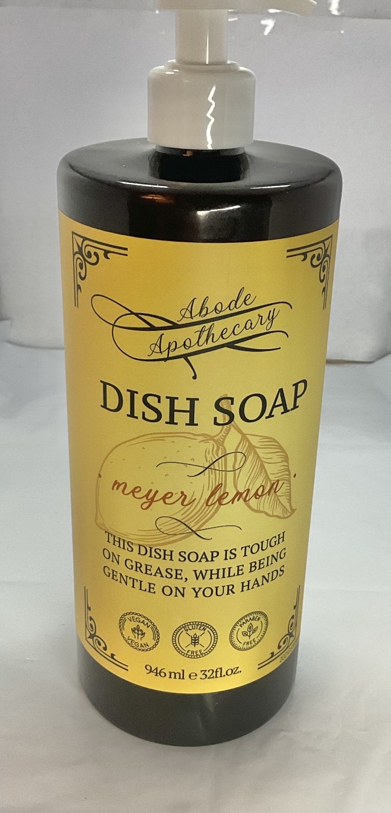 LEMON DISH SOAP Abode Apothecary Meyer 946 ml/32oz. Pump plastic Bottle.