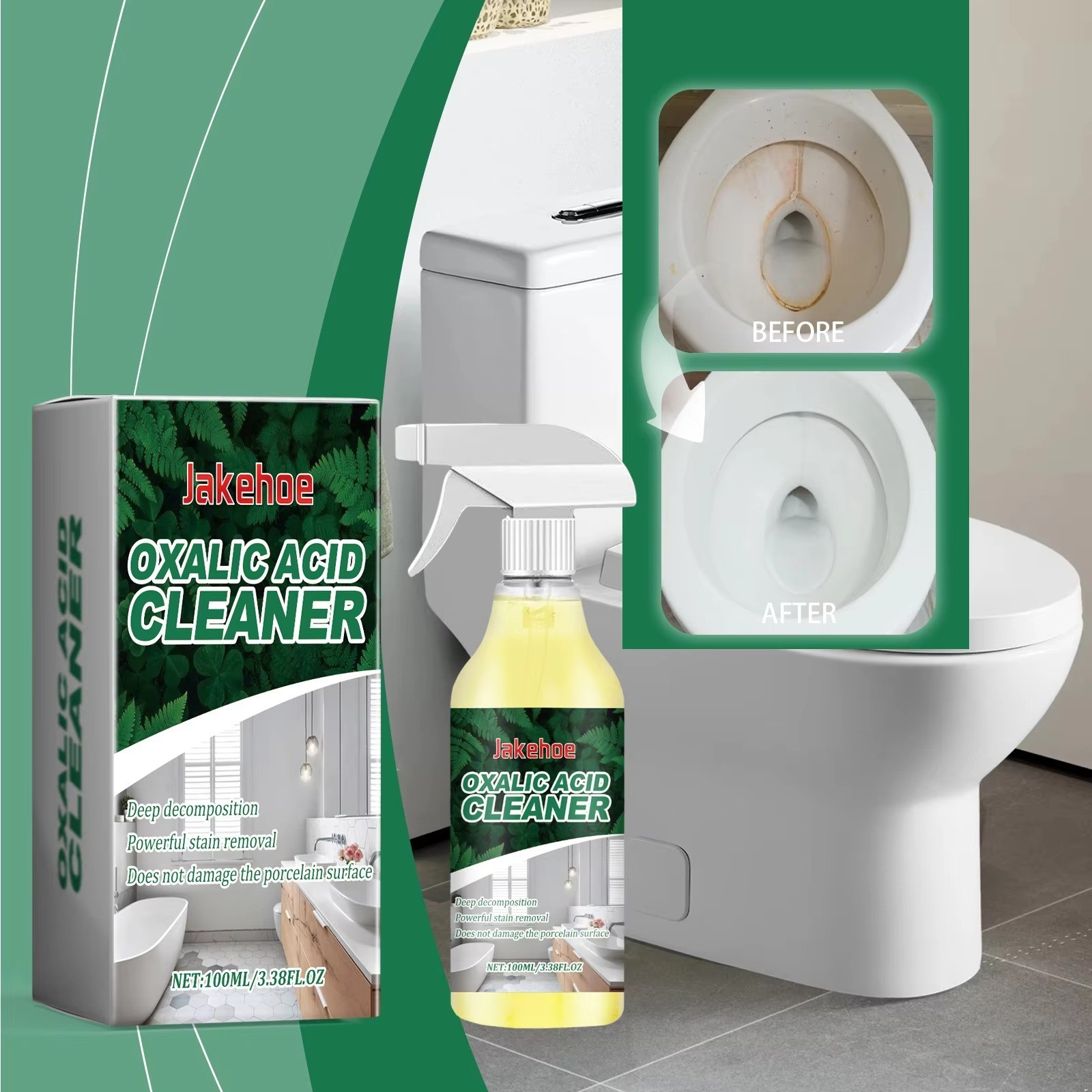 1~3 Pack Ox-alic Acid Cleaner Spray, Powerful Stain Removal for Toilet Bathroom