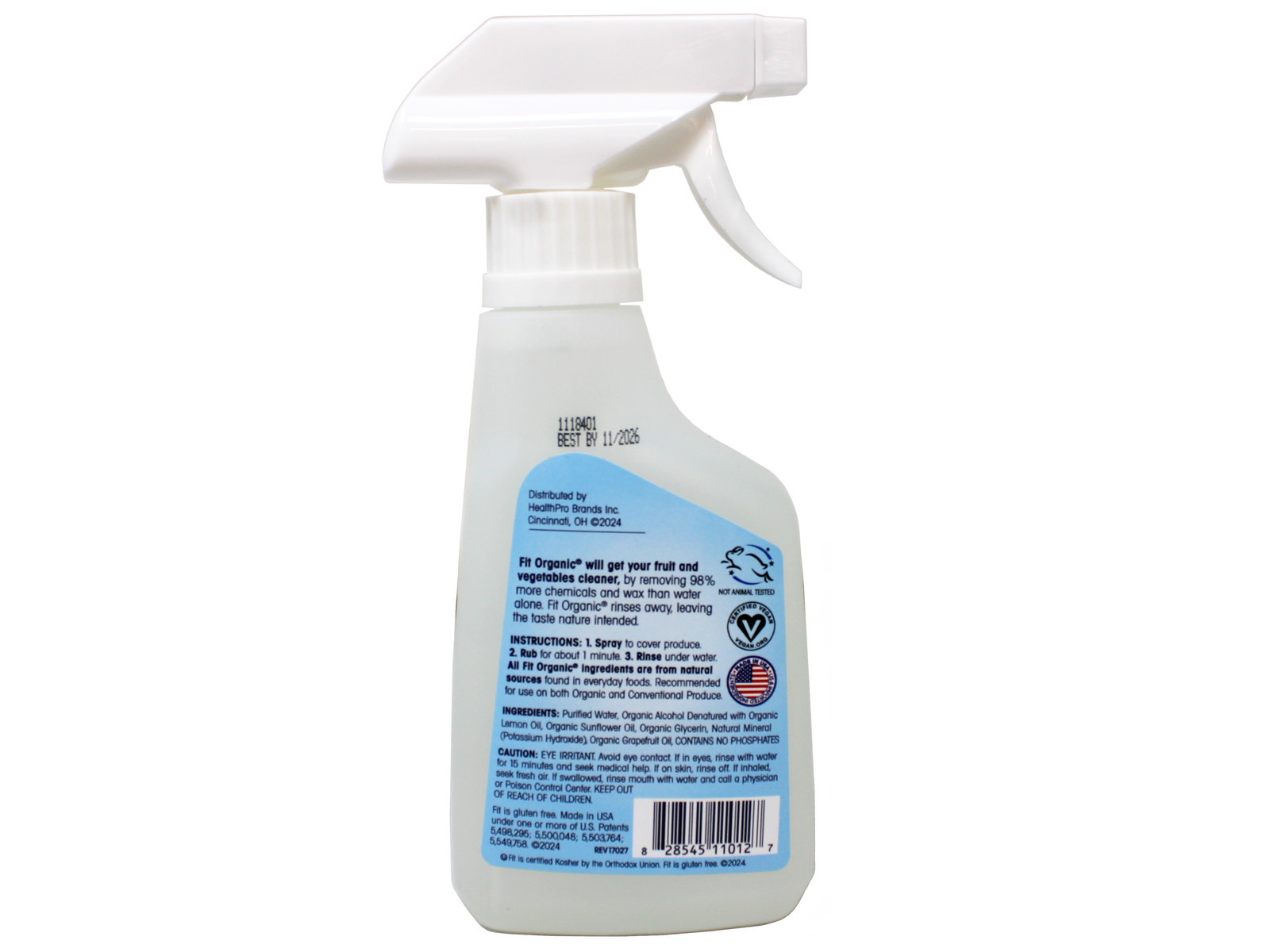 FIT Organic Fruit and Vegetable Wash Spray Bottle White, Clear, 12 Fl Oz 5 Pack