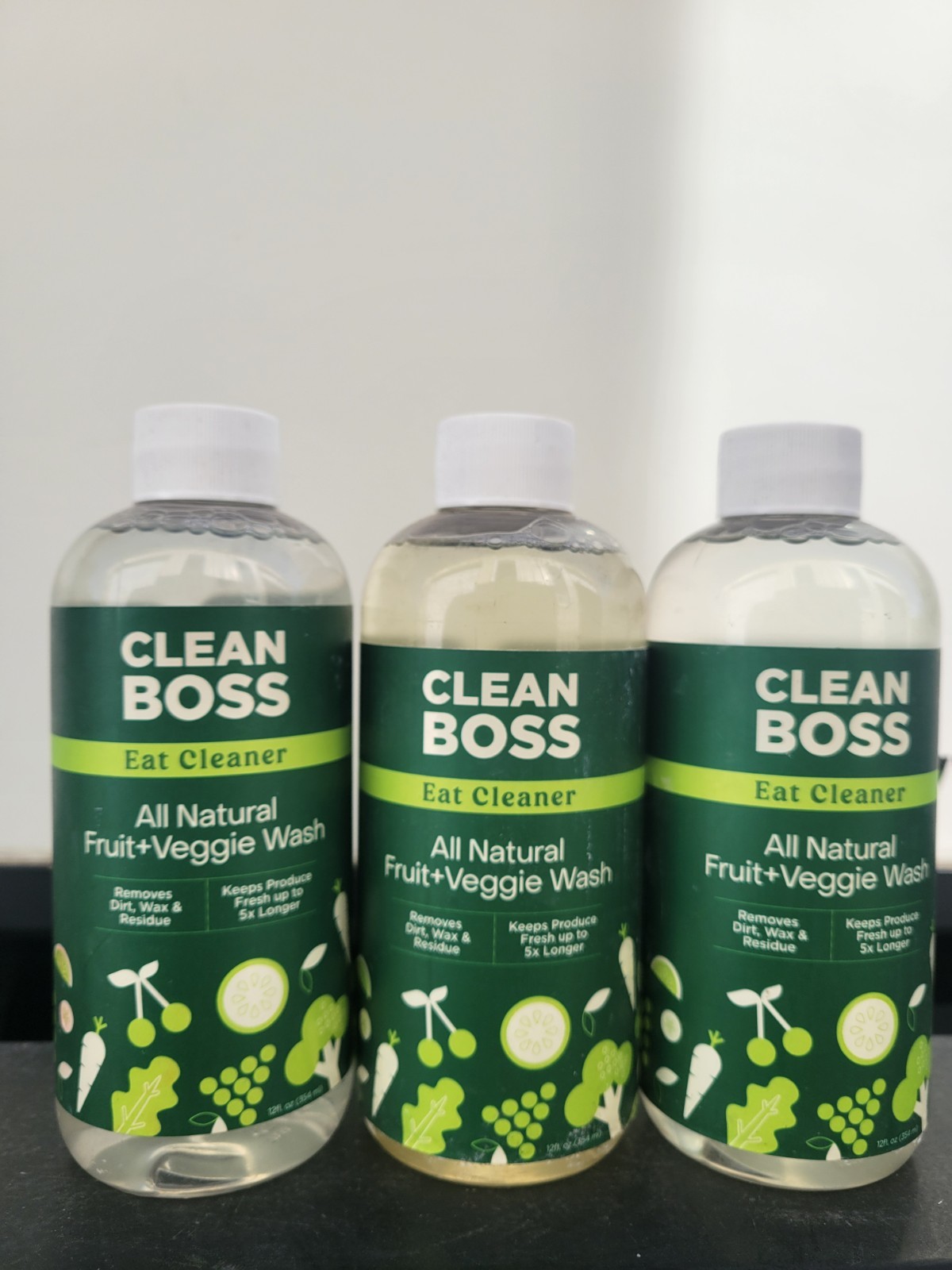 3( Three) CLEAN BOSS Eat Cleaners All Natural Fruit+ Veggie Washes 12fl.oz ea.