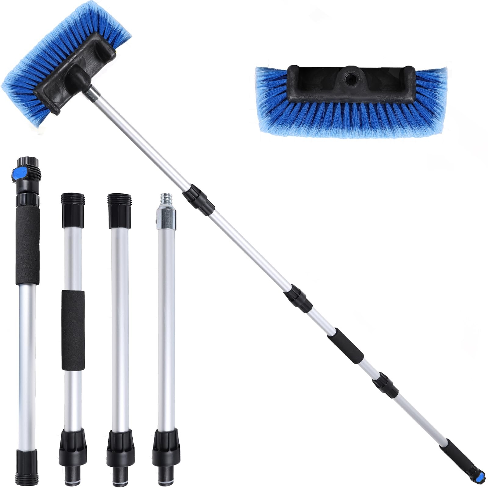 70″ Car Wash Brush with Long Handle and 12″ Soft Bristle Brush Head, Water Fl…