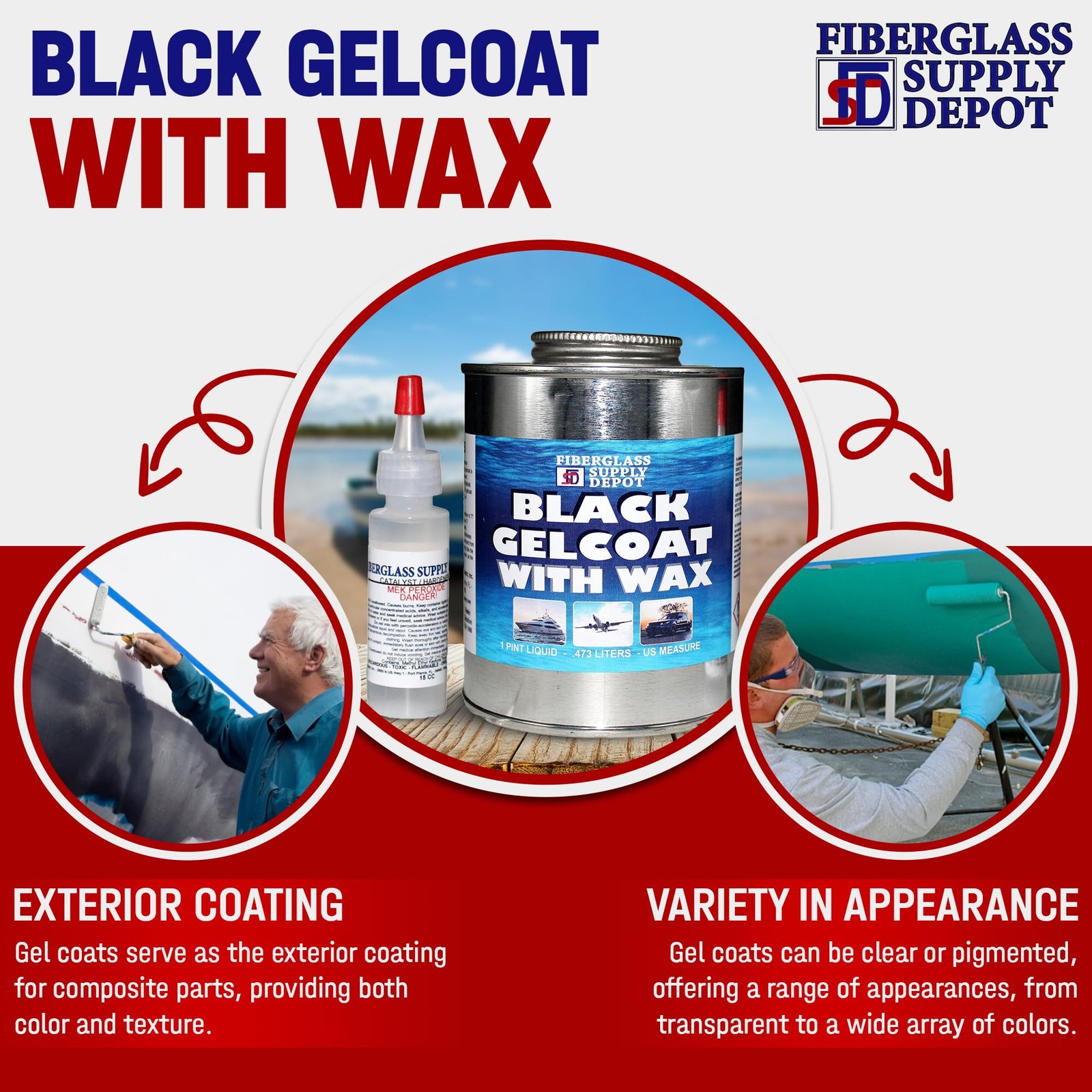 Fiberglass Supply Depot Black Gelcoat with Wax Pint with 15cc Hardener (MEKP)