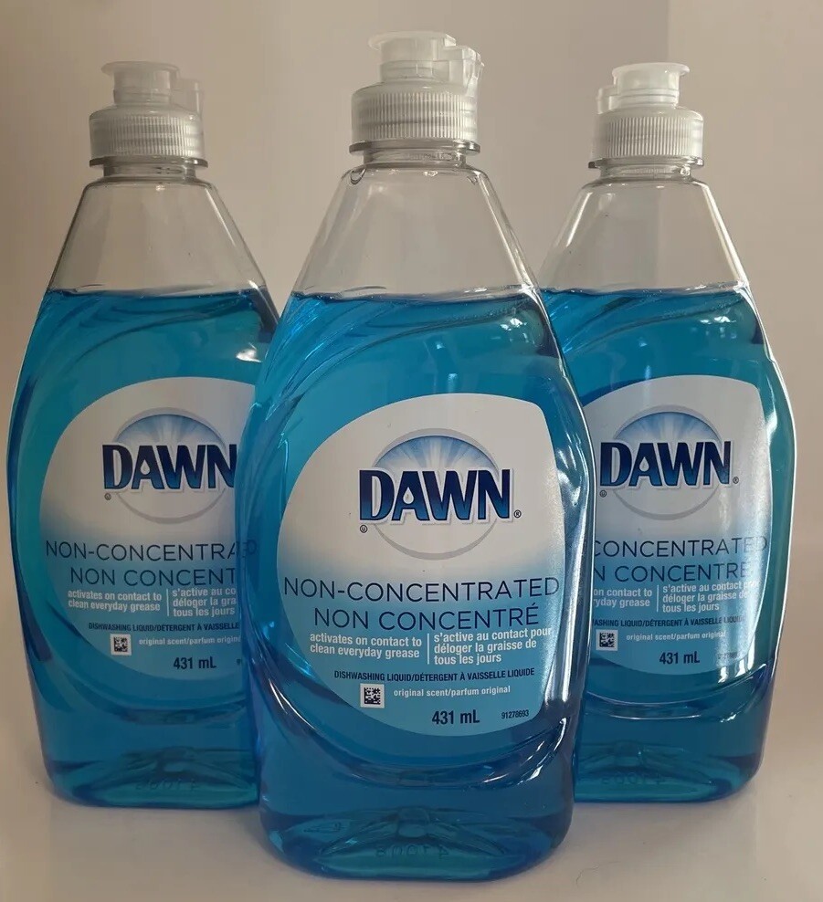 3 Dawn Non-Concentrated Original Scent Dishwashing Liquid 431 ml ea