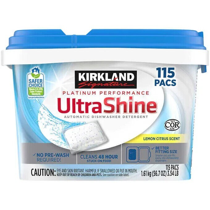 Kirkland Signature UltraShine Cleaning Dishwasher Detergent Pacs Soap, 115-count