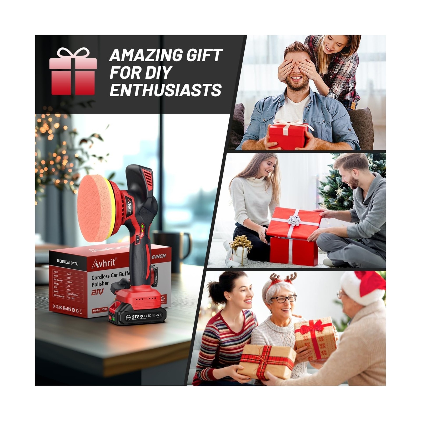 Cordless Car Buffer Polisher kit w/ 2x2000mAh 21V Batteries, 6 Inch Car buffe…