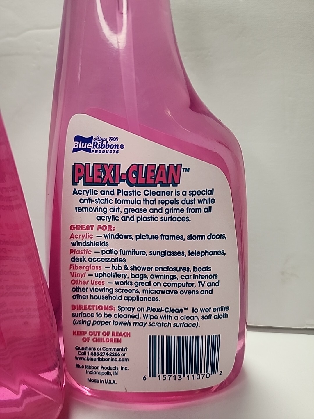 2 Blue Ribbon PLEXI-CLEAN Acrylic & Plastic Cleaner No Streaks Anti-Static 16oz