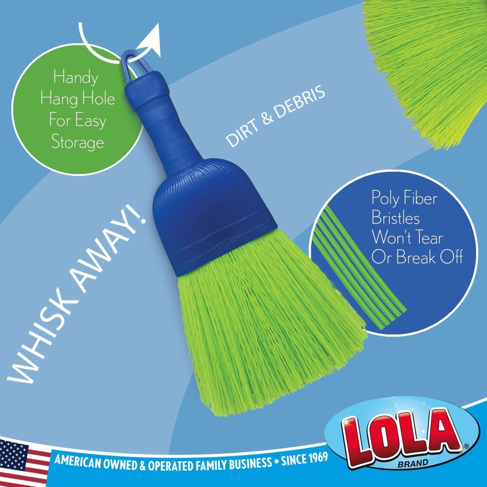 Hand Broom Durable Bristles 2 Pack Indoor Outdoor Compact Hang Hole Cleaning