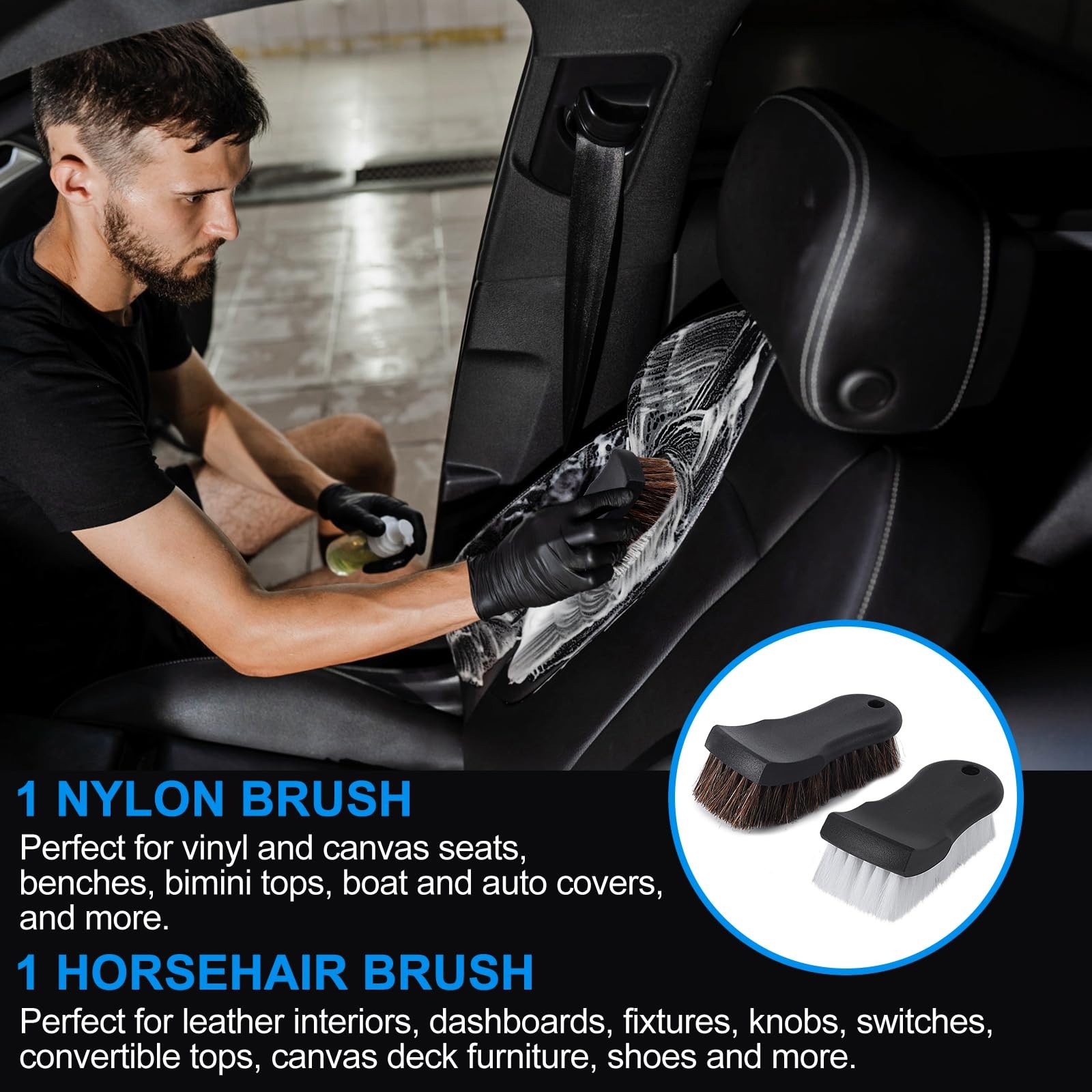 Upholstery Brush Set for Leather, Carpet, and Car Interior Cleaning