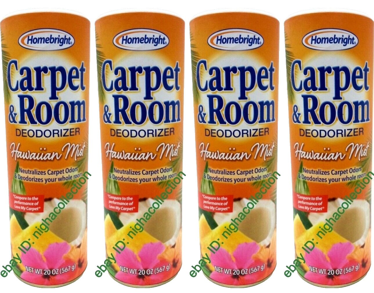 LOT 4 x H.Bright Carpet & Room Deodorizer HAWAIIAN MIST 20 Oz Each SEALED