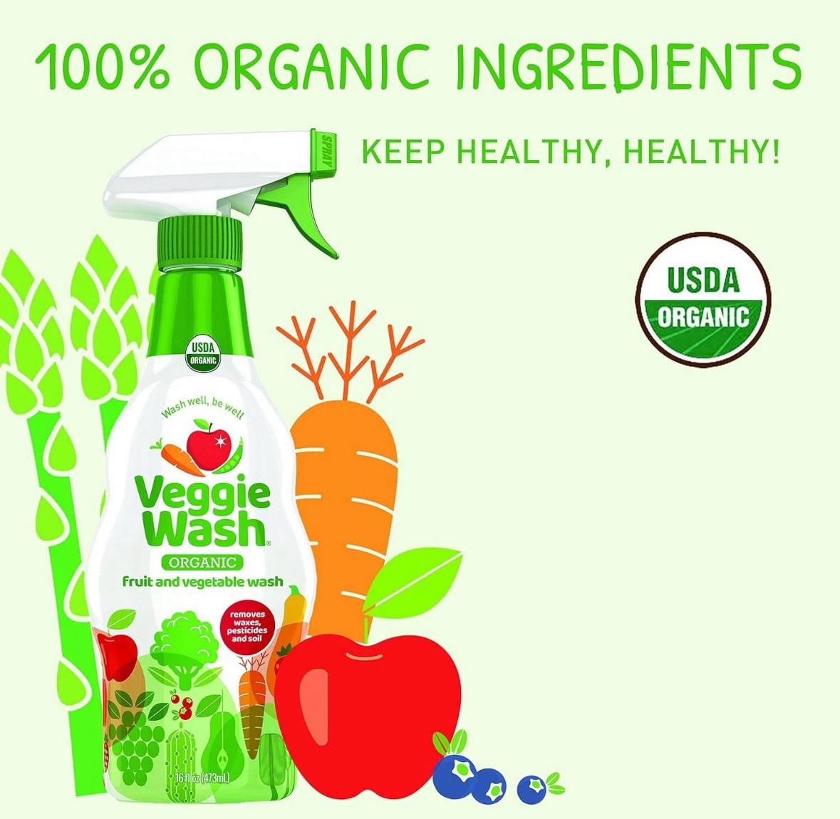 Veggie Wash Certified Organic Fruit and Vegetable Cleaner Pack of 3 16 Fl Oz