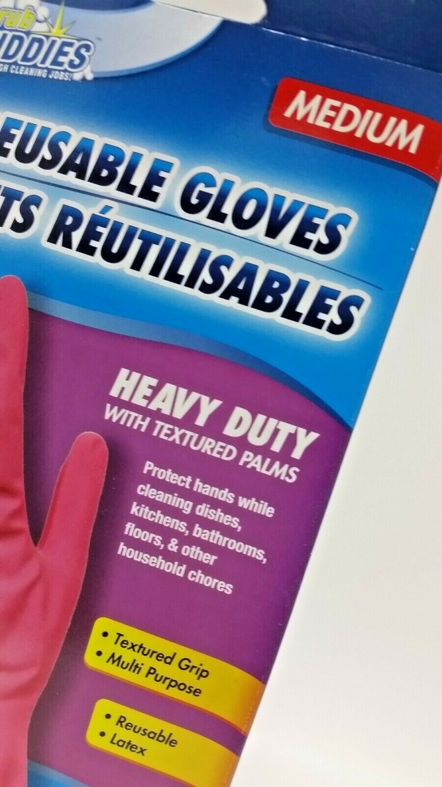 2 Pack SCRUB BUDDIES PINK HEAVY DUTY REUSABLE LATEX GLOVES SIZE MEDIUM 1Pair/Pk