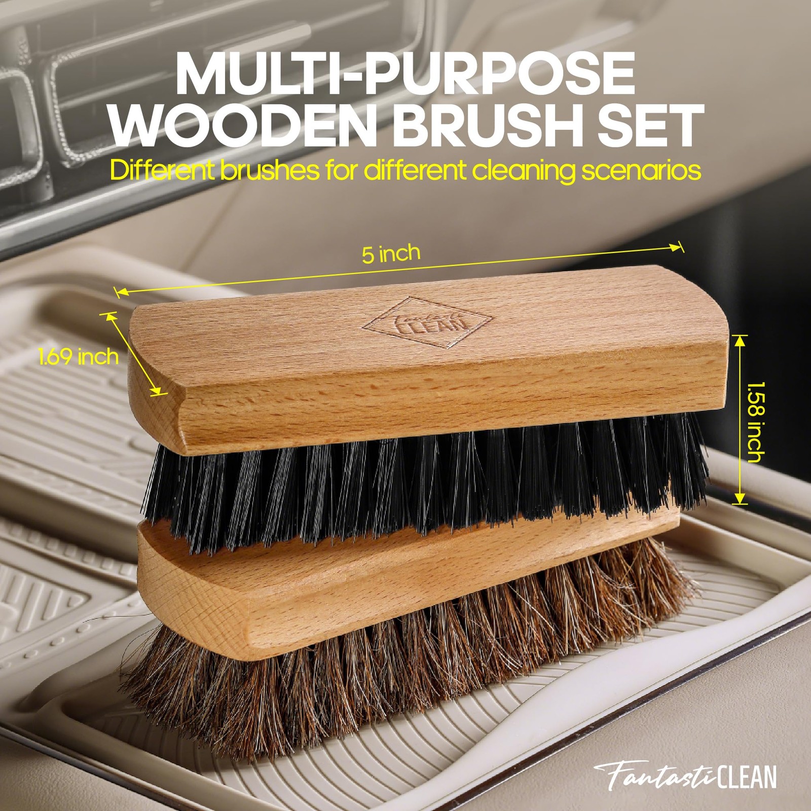 9PC Car Detailing Kit，Boars Hair Brush，Horse Hair Bristle，Suede-Coral Cloth，C…