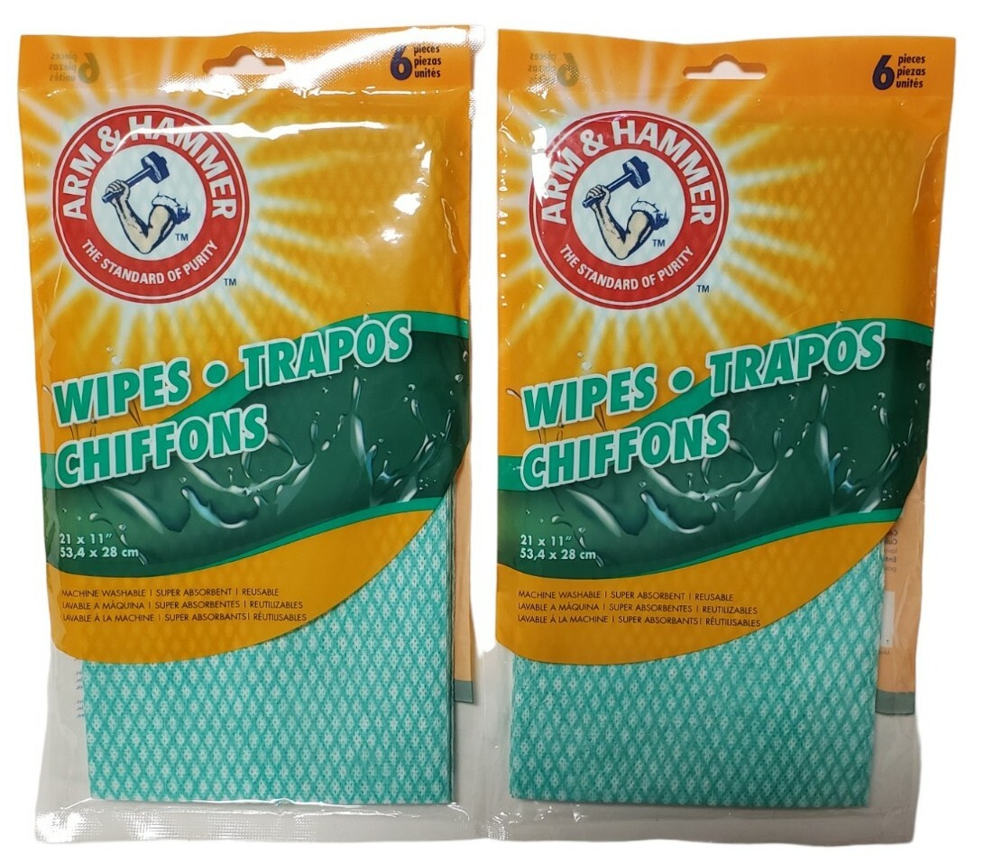 Arm & Hammer Reusable Wipes 6 Pc Per Pack 2-Packs Total Of 12 Wipes New Sealed
