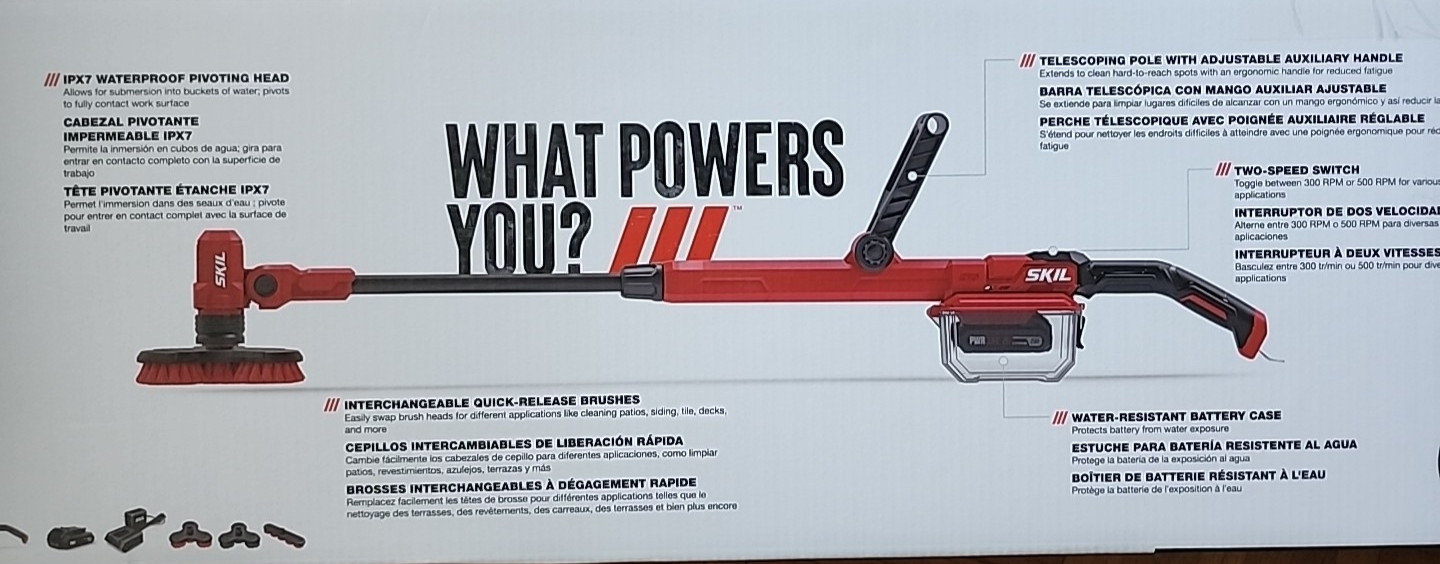 SKIL 20V Cordless Electric Power Scrubber Kit with Battery, Charger & Brushes
