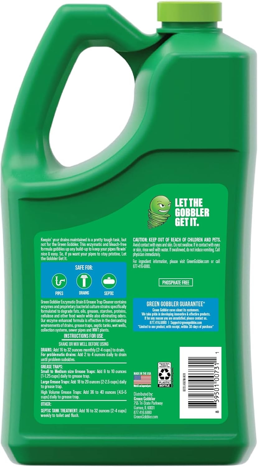 Green Gobbler Enzyme Drain Cleaner Grease Clog Remover Septic Safe 1 Gallon