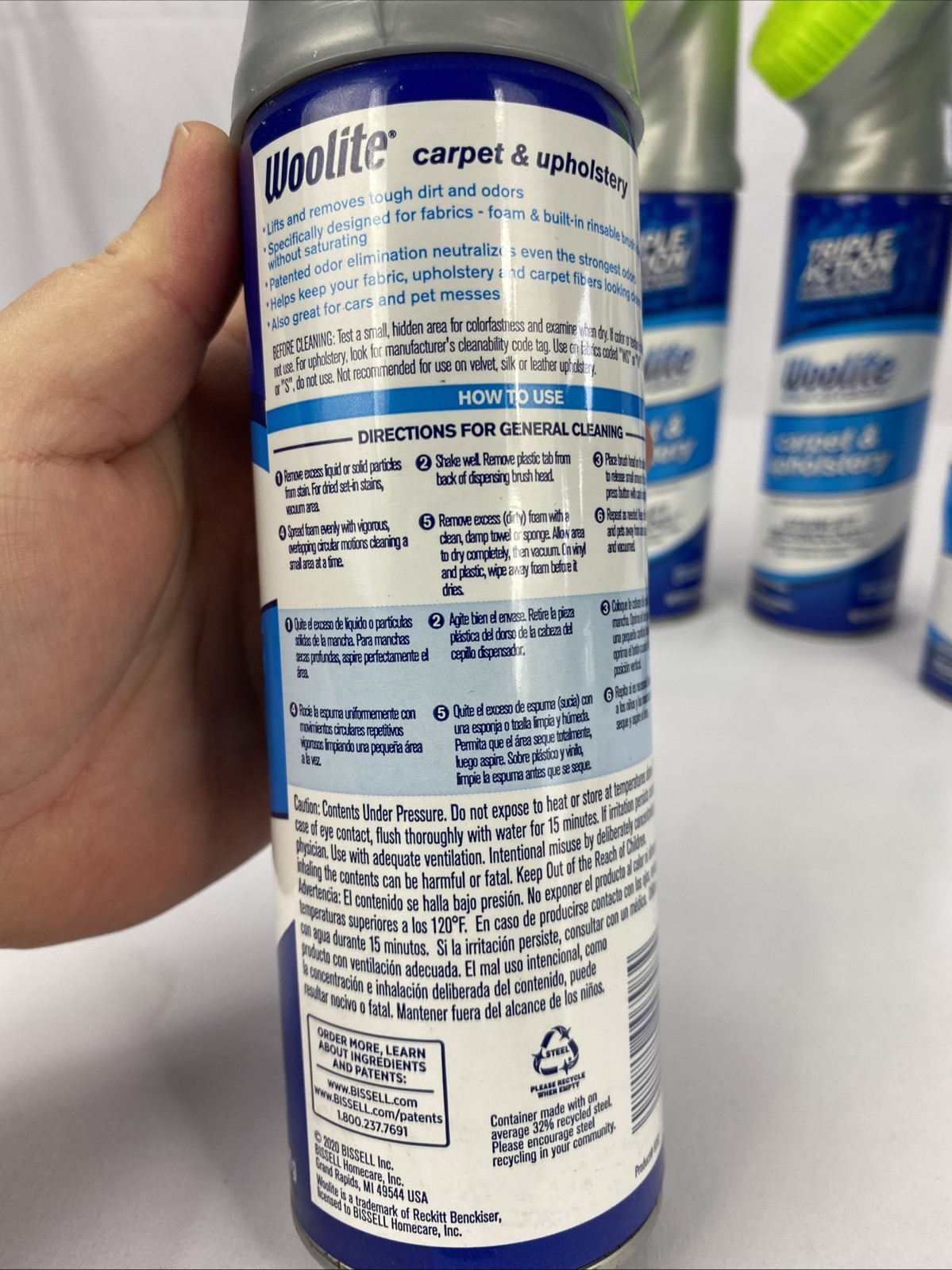 Woolite Carpet & Upholstery Triple Action Foam Cleaner Odor Stain Remover 12 oz 