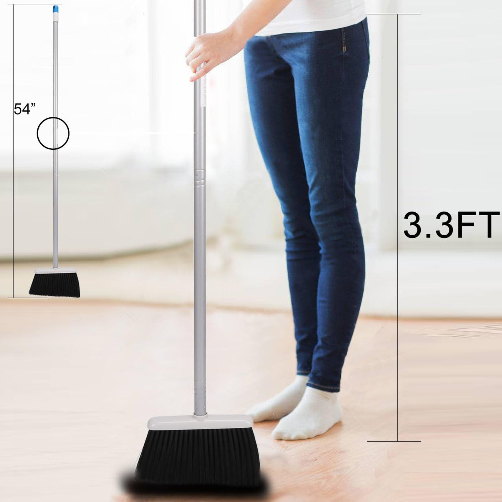 Long Handle Broom and Dustpan Set Upright Dust Pan Combo for Home Kitchen Office