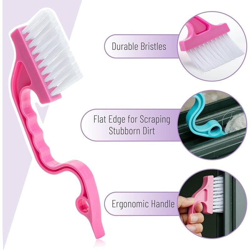 Window Track Cleaning Brush 2 Pack Ergonomic Handle Built-in Scraper Multi Tool