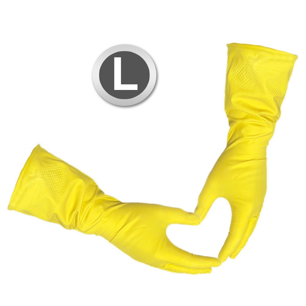 Yellow Latex Household Cleaning Dishwashing Gloves – 12 Pairs (24 Gloves) Large
