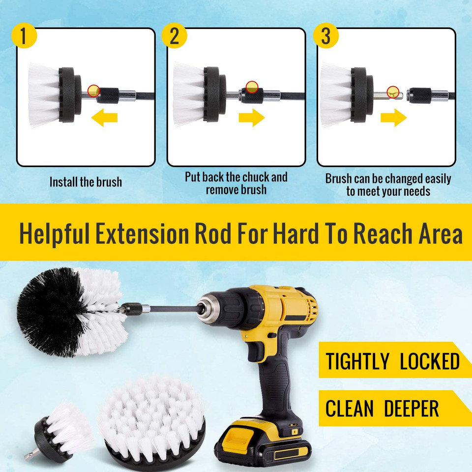 Drill Brush Car Detailing Set For Cleaning Boat Car Seat Carpet & Upholstery NEW