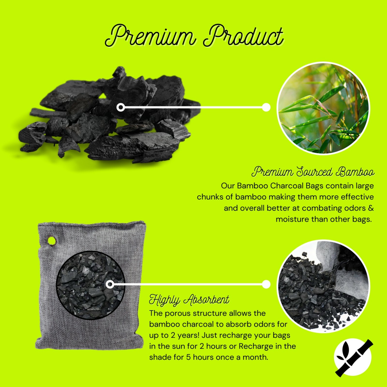 Bamboo Charcoal Odor Eliminating Bags – Pack of 4 – 200 grams – Brand NEW