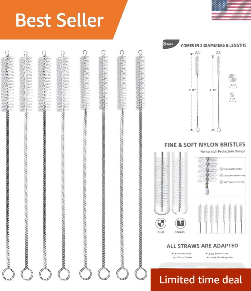 8-Piece Eco-Friendly Straw Cleaner Brush Set for Tumblers & Hummingbird Feeders