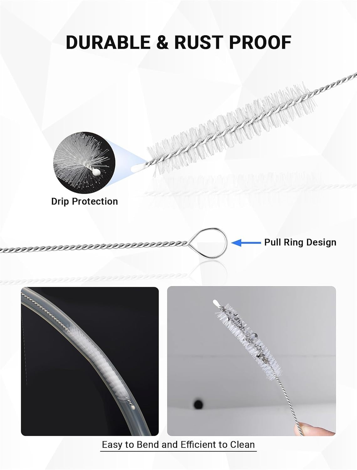 Flexible Long Drain Brush Tool with Large Double Elastic Nylon Ends, Stainles…