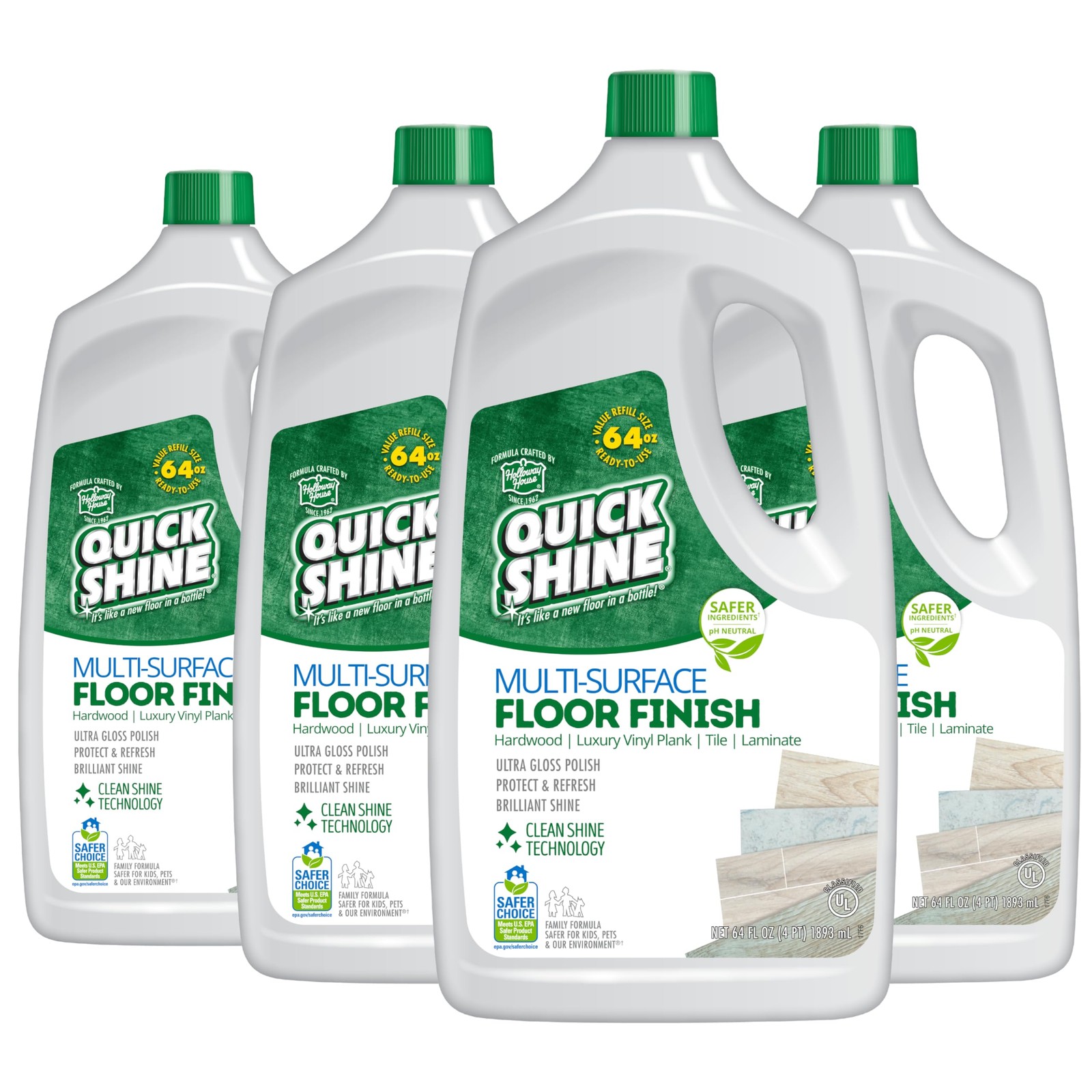 Quick Shine Multi-Surface Floor Finish-Polish 64oz-4pk | Safer Choice, No PF…