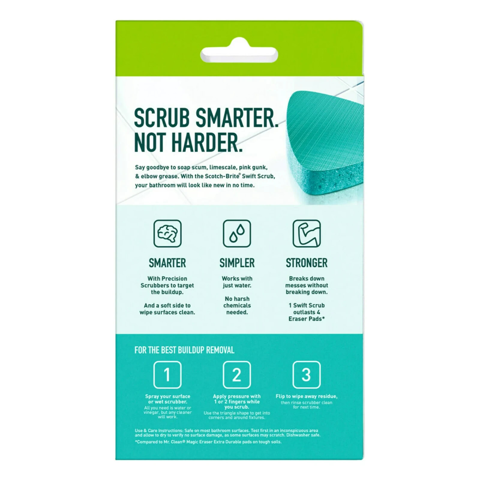 Scotch-Brite 2-SCOUR PADS SWIFT SCRUB BATHROOM BUILDUP REMOVER Durable Reusable
